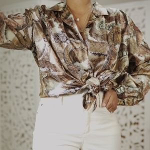 Vintage Oversized long sleeve button up with gold
